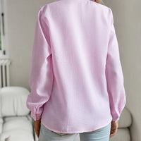 Ancient Energy women's striped long sleeve shirt with ruffle design, button-up casual office blouse for elegant commuting style.