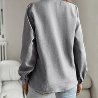 Ancient Energy women's striped long sleeve blouse with ruffle details, button-up design, suitable for casual office and commuting wear.