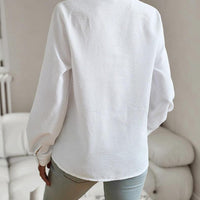 Ancient Energy women's striped long sleeve shirt with ruffle detail, button-up casual office blouse for elegant commuting wear.