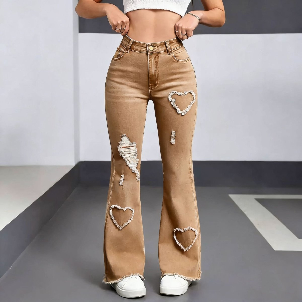 Pair of stylish casual denim jeans for women by Ancient Energy, featuring a classic fit and light blue wash.