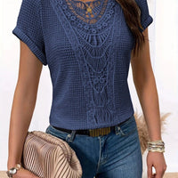 Ancient Energy women's short-sleeved summer T-shirt with hollow-out ethnic-style design, casual fashion top for women.