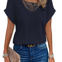 Ancient Energy women's short-sleeved summer T-shirt with hollow-out ethnic style design, casual fashion top.