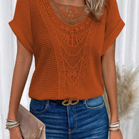 Ancient Energy women's short-sleeved T-shirt with summer hollow-out design and ethnic style, casual fashion top.