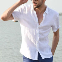 Ancient Energy men's summer short-sleeved casual button-up shirt, lightweight and comfortable for warm weather wear.