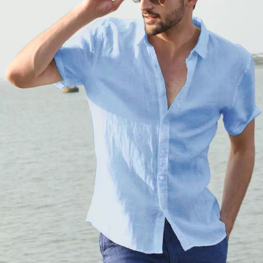 Ancient Energy men's summer short-sleeved casual button-up shirt, lightweight and stylish for warm weather wear.