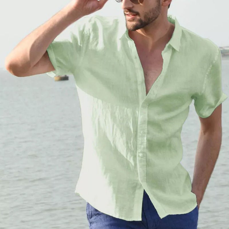 Casual men's short-sleeved summer shirt with buttons from Ancient Energy, featuring a lightweight, comfortable design.