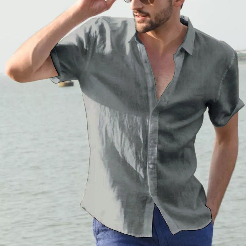 Ancient Energy men's summer short-sleeved casual button-up shirt, lightweight fabric, relaxed fit, suitable for warm weather.
