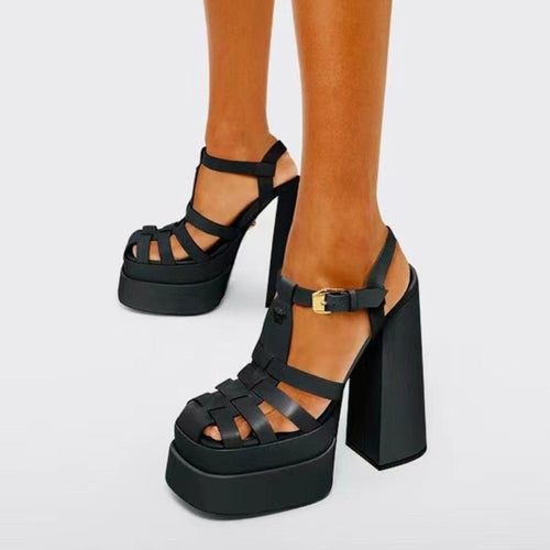Ancient Energy summer thick high heels with fish mouth design, stylish European and US fashion footwear.