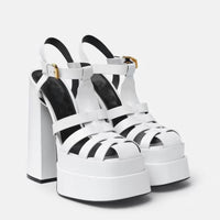 Ancient Energy summer thick high heels with fish mouth design, stylish European and US fashion footwear, close-up view