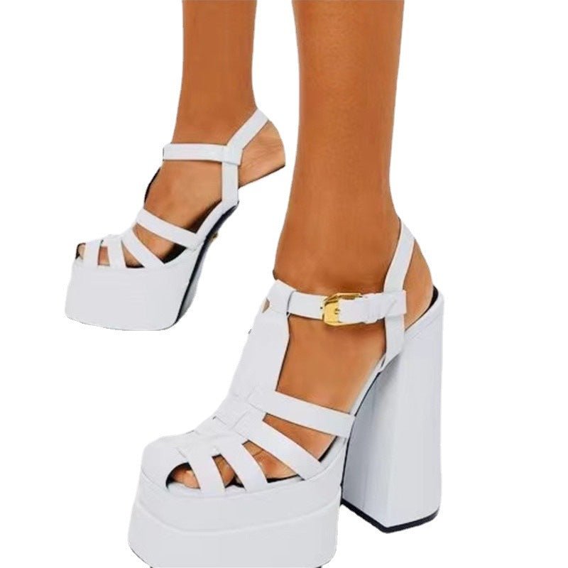 Ancient Energy summer thick heels high heels with fish mouth design, stylish footwear for Europe and the US fashion trends.