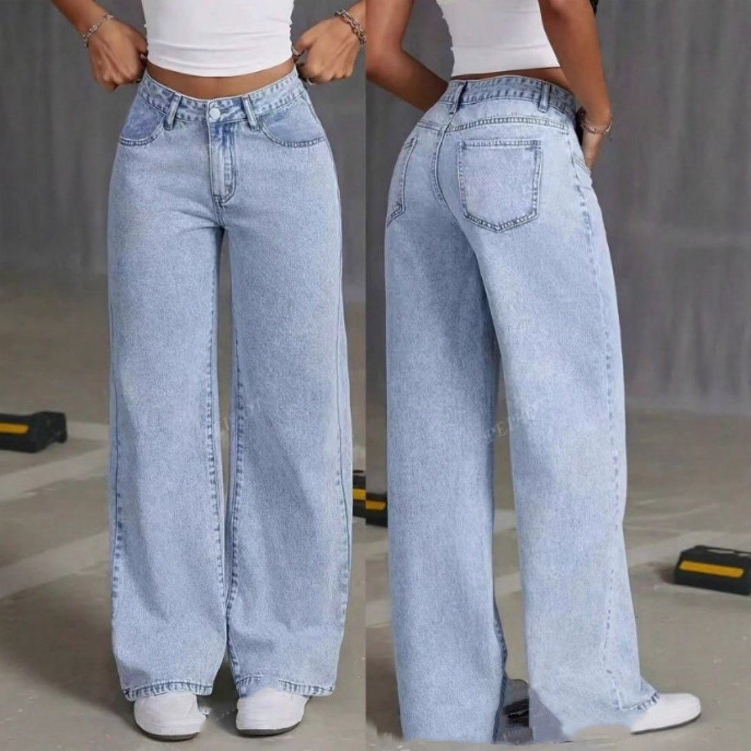 High waist straight jeans for women in sweet and spicy style by Ancient Energy, shown on a model with a casual outfit.