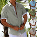 Ancient Energy men's short sleeve vacation shirt with plaid side panels, featuring a relaxed summer Hawaii beach style.