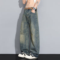 Ancient Energy men's straight-leg denim jeans with a versatile high-street style, shown folded on a neutral background.