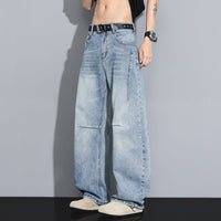 Ancient Energy men's straight-leg denim jeans, versatile high-street style, showing front view with classic blue wash.
