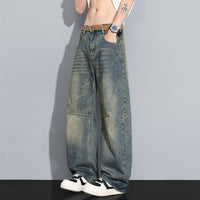 Ancient Energy men's straight-leg denim jeans with a versatile high-street style, shown in a classic blue wash.