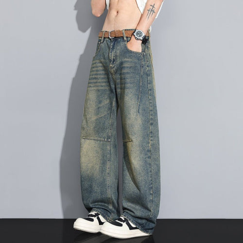 Ancient Energy men's straight-leg denim jeans with a versatile high-street style, shown in a classic blue wash.