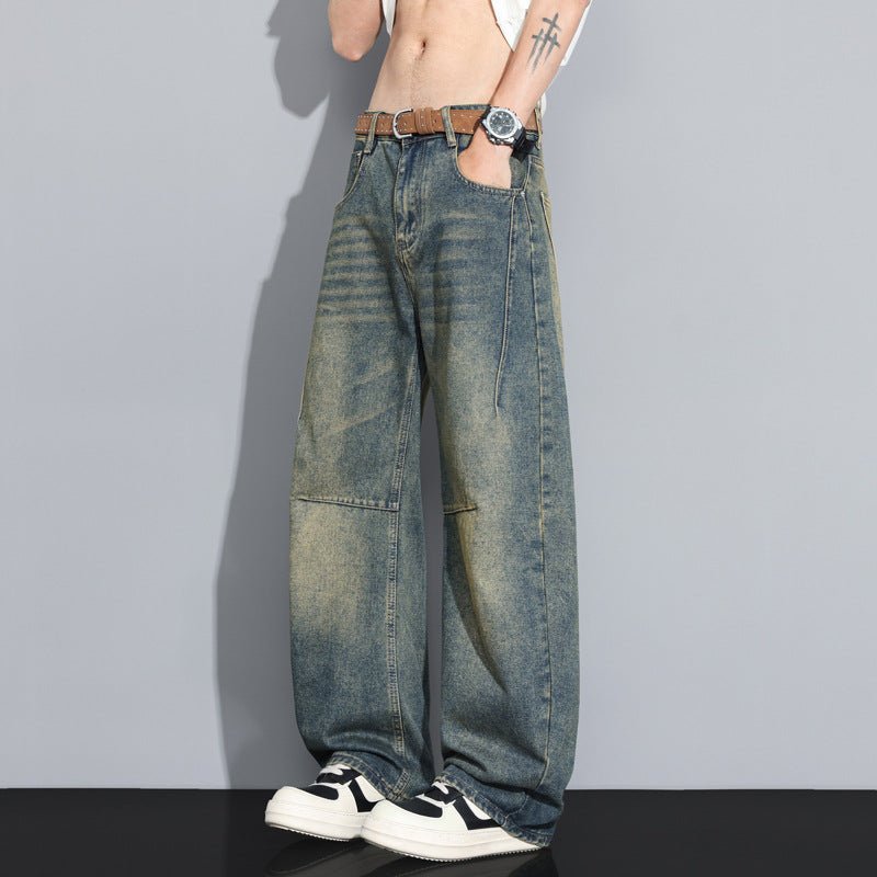 Ancient Energy men's straight-leg denim jeans with a versatile high-street style, shown in a classic blue wash.