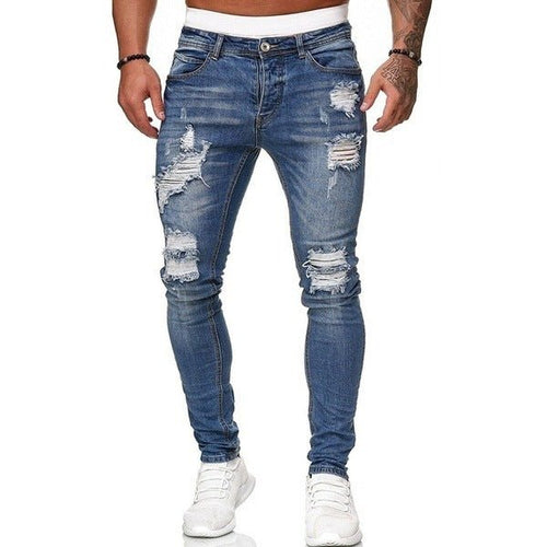 Vintage wash skinny jeans for men by Ancient Energy, showcasing casual street-style denim trousers with a fitted silhouette.