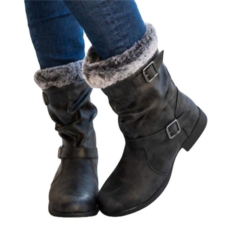 Warm women's snow boots by Ancient Energy, featuring a stylish European and American winter fashion design with cozy insulation.