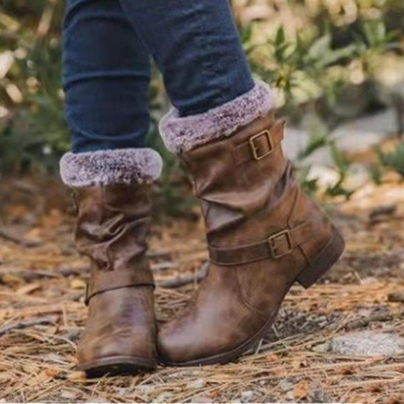 Warm women's snow boots by Ancient Energy, featuring stylish European and American winter fashion with durable material and cozy design.