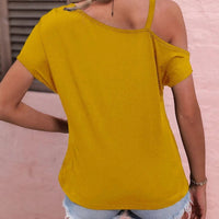 Ancient Energy women's off-shoulder summer blouse with irregular design, lightweight top perfect for warm weather.