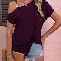 Ancient Energy women's off-shoulder summer blouse with an irregular design, featuring a stylish and airy top for warm weather.