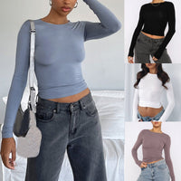 Women's slim long-sleeved pullover top by Ancient Energy, solid casual fit shirt with a stylish, comfortable design.
