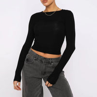 Ancient Energy women's slim long-sleeved pullover top in solid color, casual fit, stylish long-sleeve shirt for everyday wear.