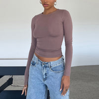 Ancient Energy women's slim long-sleeved pullover top in solid color, casual fit, fashion long-sleeve shirt for women.