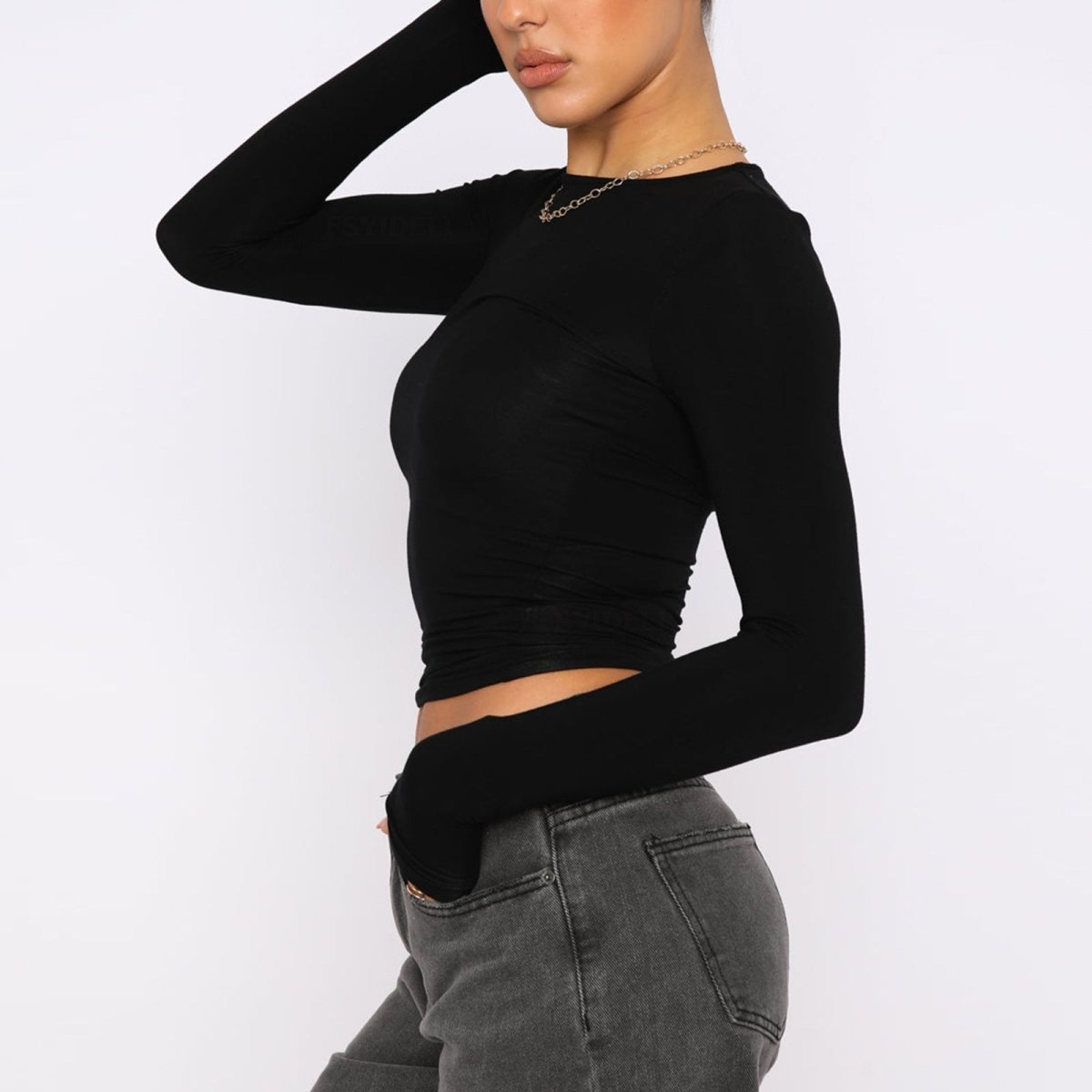 Women's slim long-sleeved pullover top by Ancient Energy, solid casual fit shirt with stylish and comfortable design.