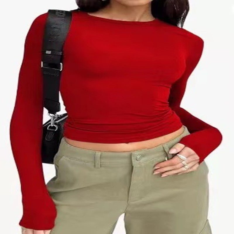 Women's slim long-sleeved pullover top by Ancient Energy, solid casual fit shirt, perfect for stylish everyday wear.