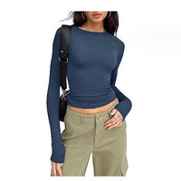 Women's slim-fit long-sleeved pullover top by Ancient Energy, solid casual style, soft fabric, perfect for everyday wear.