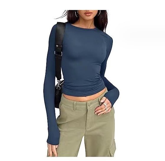 Women's slim-fit long-sleeved pullover top by Ancient Energy, solid casual style, soft fabric, perfect for everyday wear.