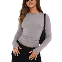Ancient Energy women's slim long-sleeved pullover top in solid color, casual fit, stylish shirt for everyday wear.