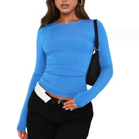 Ancient Energy women's slim long-sleeved pullover top in solid color, casual fit, stylish long-sleeve shirt for women.