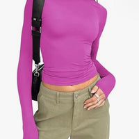 Ancient Energy women's long-sleeved pullover top in solid color, casual fit, slim fit fashion shirt for women.