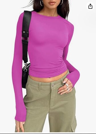 Ancient Energy women's long-sleeved pullover top in solid color, casual fit, slim fit fashion shirt for women.