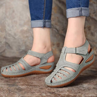 Plus size women's retro wedge sandals with round toes by Ancient Energy, featuring a stylish vintage design and comfortable fit.