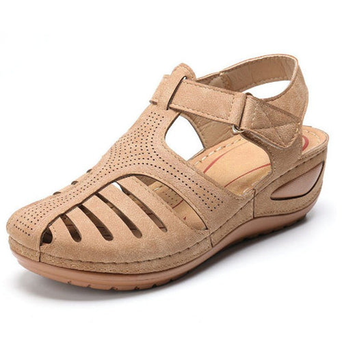 Women's plus size retro wedge sandals by Ancient Energy with round toes and stylish design, perfect for casual summer wear.