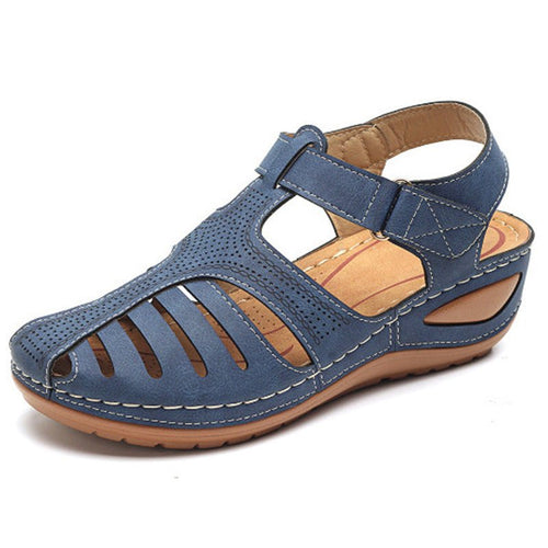 Women's plus size retro wedge sandals with round toe by Ancient Energy, featuring stylish and comfortable design.