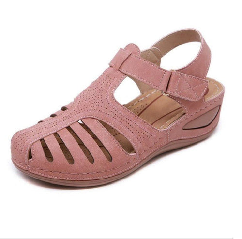 Plus size women's retro wedge sandals with round toes by Ancient Energy, featuring a stylish open-toe design and comfortable heel.