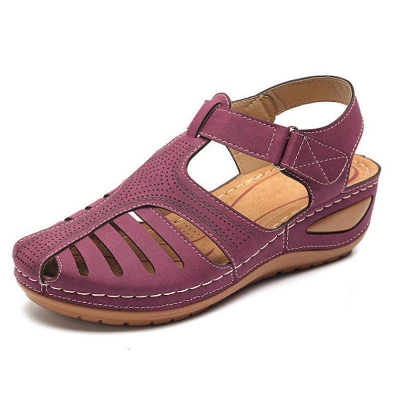 Plus size retro women's wedge sandals with round toes from Ancient Energy, featuring a stylish and comfortable design.