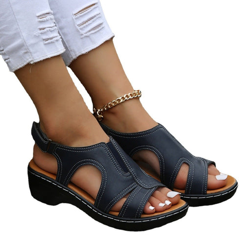 Women's Velcro cutout chunky sole open toe sandals by Ancient Energy, featuring large open toe design and secure Velcro straps.