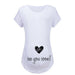 Slim maternity women’s T-shirt by Ancient Energy featuring funny letter print, O-neck style, perfect for pregnancy comfort.