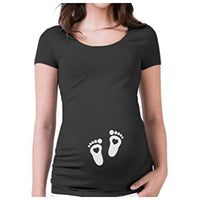 Slim maternity women’s T-shirt by Ancient Energy featuring a funny letter design and O-neck style for pregnancy comfort.