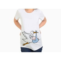 Ancient Energy women's slim maternity T-shirt with funny letter print, O-neck design, suitable for pregnancy and casual wear.