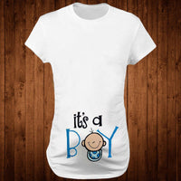 Slim maternity women’s T-shirt by Ancient Energy with funny letter print, O-neck design, perfect for pregnancy comfort.