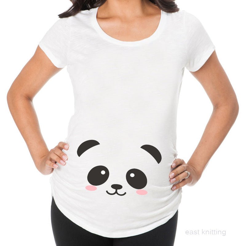 Ancient Energy women's slim maternity T-shirt with funny letter print, O-neck design, suitable for pregnancy and casual wear.