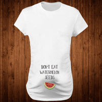 Women’s slim maternity T-shirt by Ancient Energy featuring funny letter print and O-neck design, ideal for pregnancy wear.
