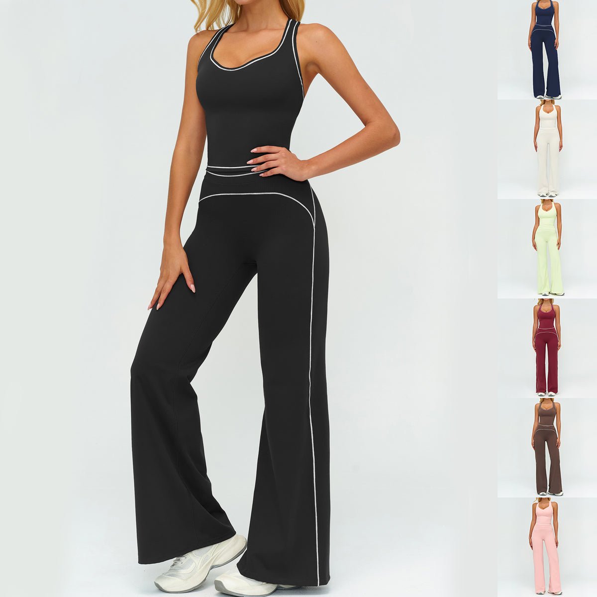 Ancient Energy women's yoga set with V-neck sleeveless top and slim straight pants, perfect for summer gym and sports activities.